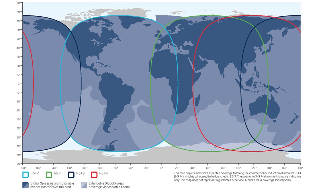 Couverture du service Global Xpress GX d'Inmarsat Couverture du service Global Xpress GX d'Inmarsat